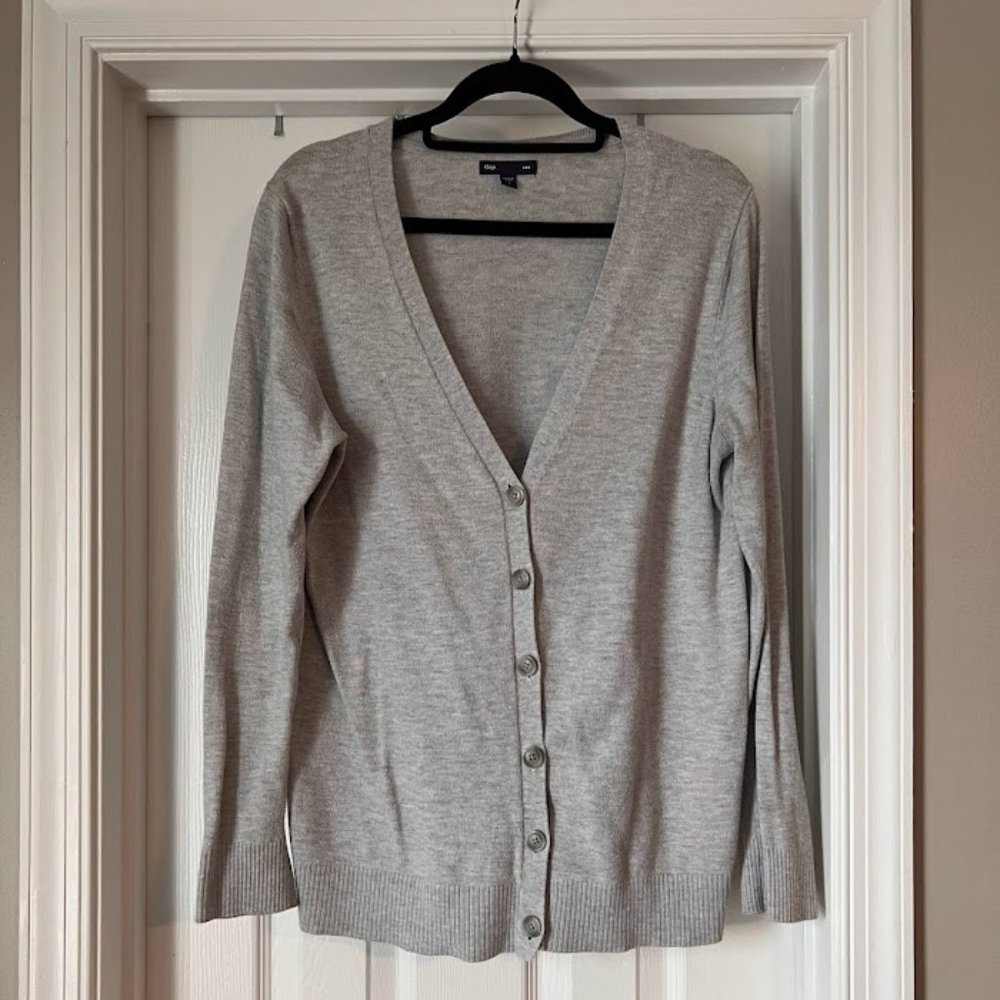 Gray V Neck Oversized Boyfriend Cardigan